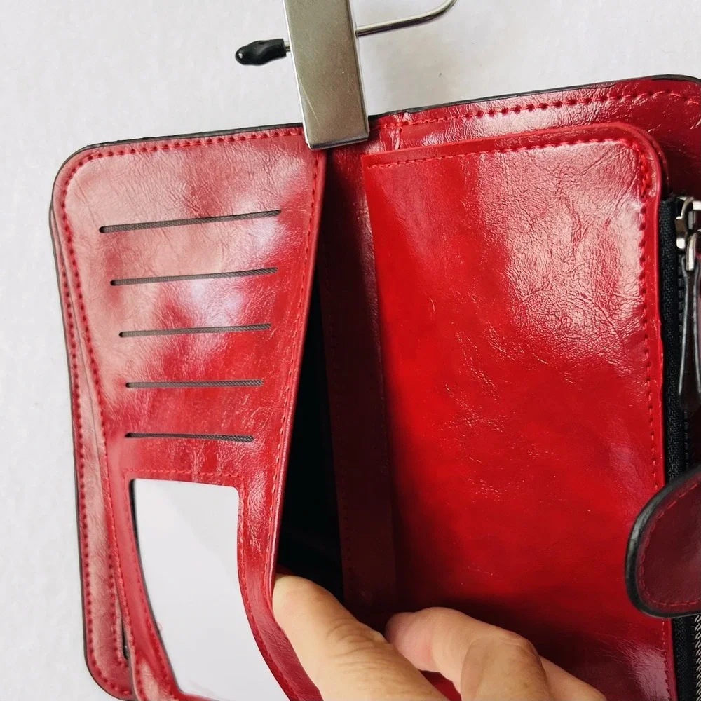 Men's long zipper Red wallet, leather wallet,Men's business handbag,cards Slots